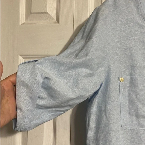 Anne Klein blue linen blend tunic top shirt blouse size LARGE - Picture 7 of 13